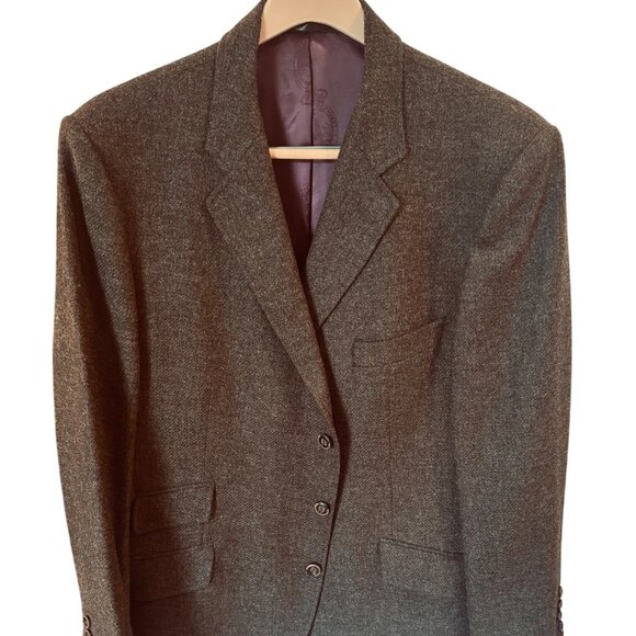 Cordings Piccadilly Brown Rish Herringbone Wool Tweed Blazer 46R  Satin Lining - Picture 1 of 10